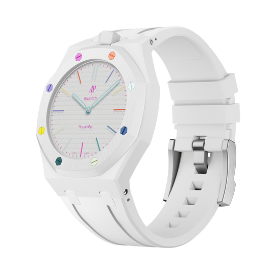 AP x Swatch Royal Pop Performance Band – Arctic White – Vertical Crown Edition | Waloo Watch Bands