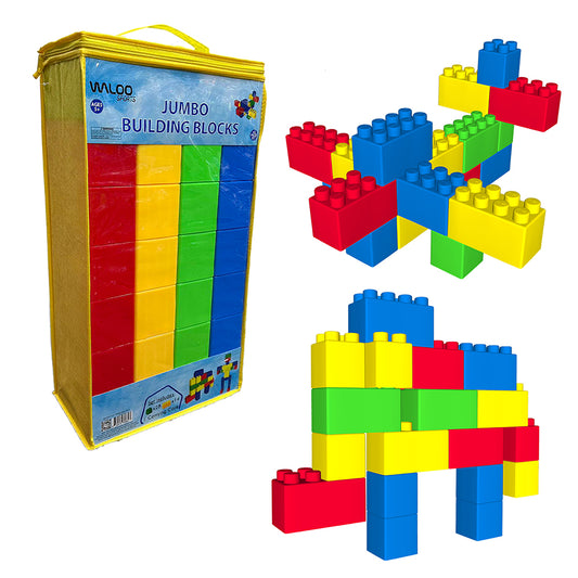 WALOO Sports Jumbo Building Blocks Toy Set, Big Stacking Blocks with Storage Bag 43 PC Set Multiple Color Options