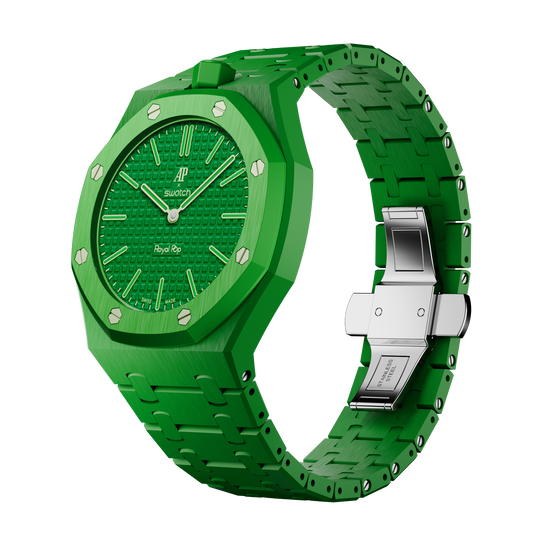 Royal Pop Integrated Link Bracelet Band – Emerald Green – Vertical Crown Edition | Waloo Bands