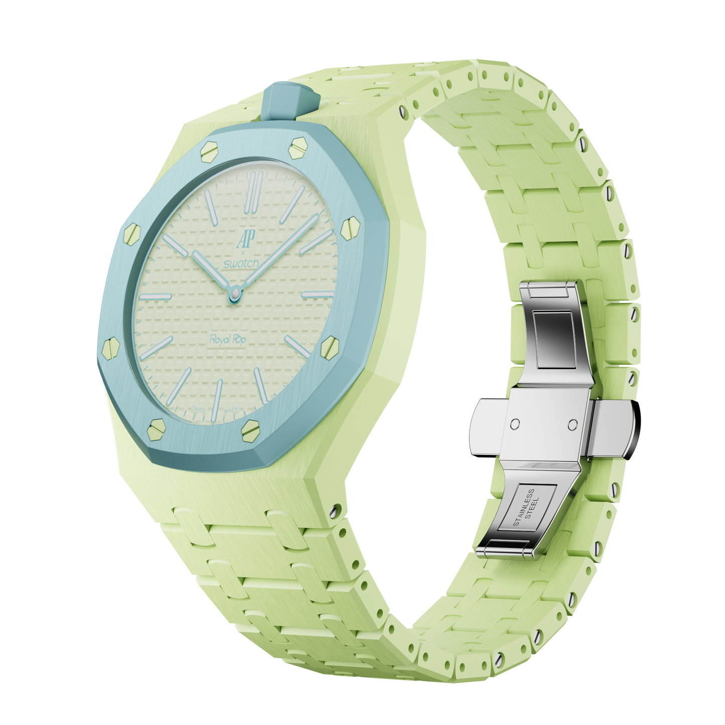 Royal Pop Integrated Link Bracelet Band – Pistachio Mint – Vertical Crown Edition | Waloo Bands
