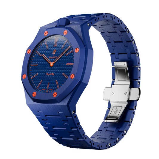 Royal Pop Integrated Link Bracelet Band – Ocean Navy – Vertical Crown Edition | Waloo Bands