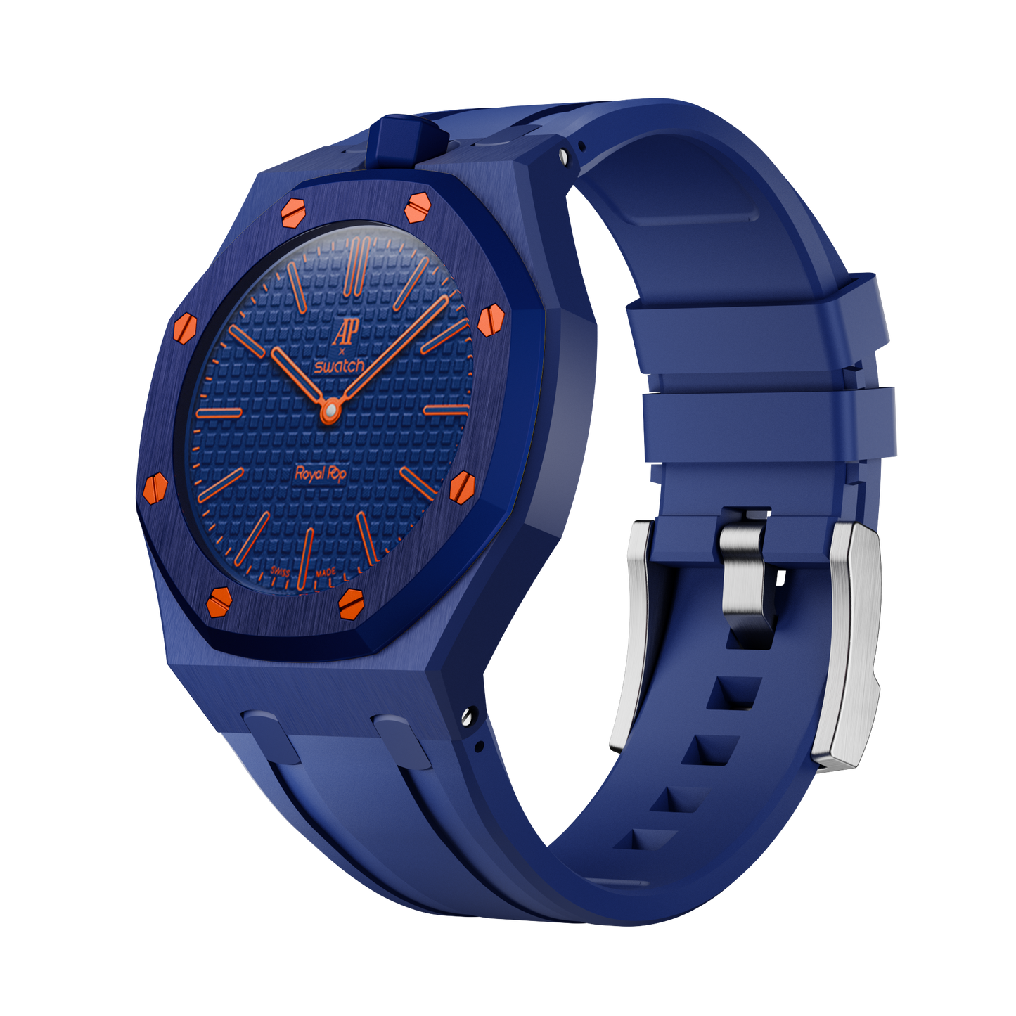 AP x Swatch Royal Pop Performance Band – Ocean Navy – Vertical Crown Edition | Waloo Watch Bands