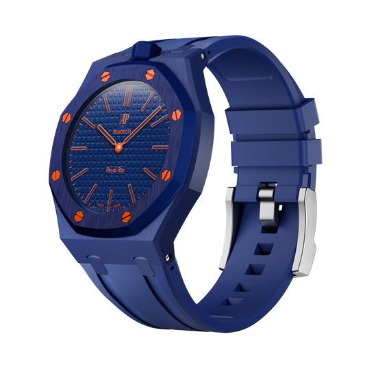 AP x Swatch Royal Pop Performance Band – Ocean Navy – Vertical Crown Edition | Waloo Watch Bands