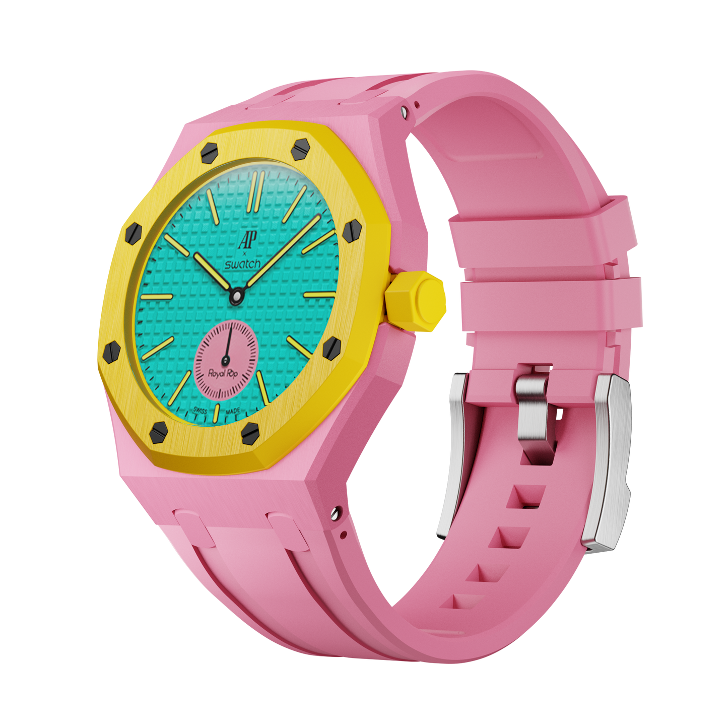 AP x Swatch Royal Pop Performance Band – Bubblegum Pop – Classic Crown Edition | Waloo Watch Bands
