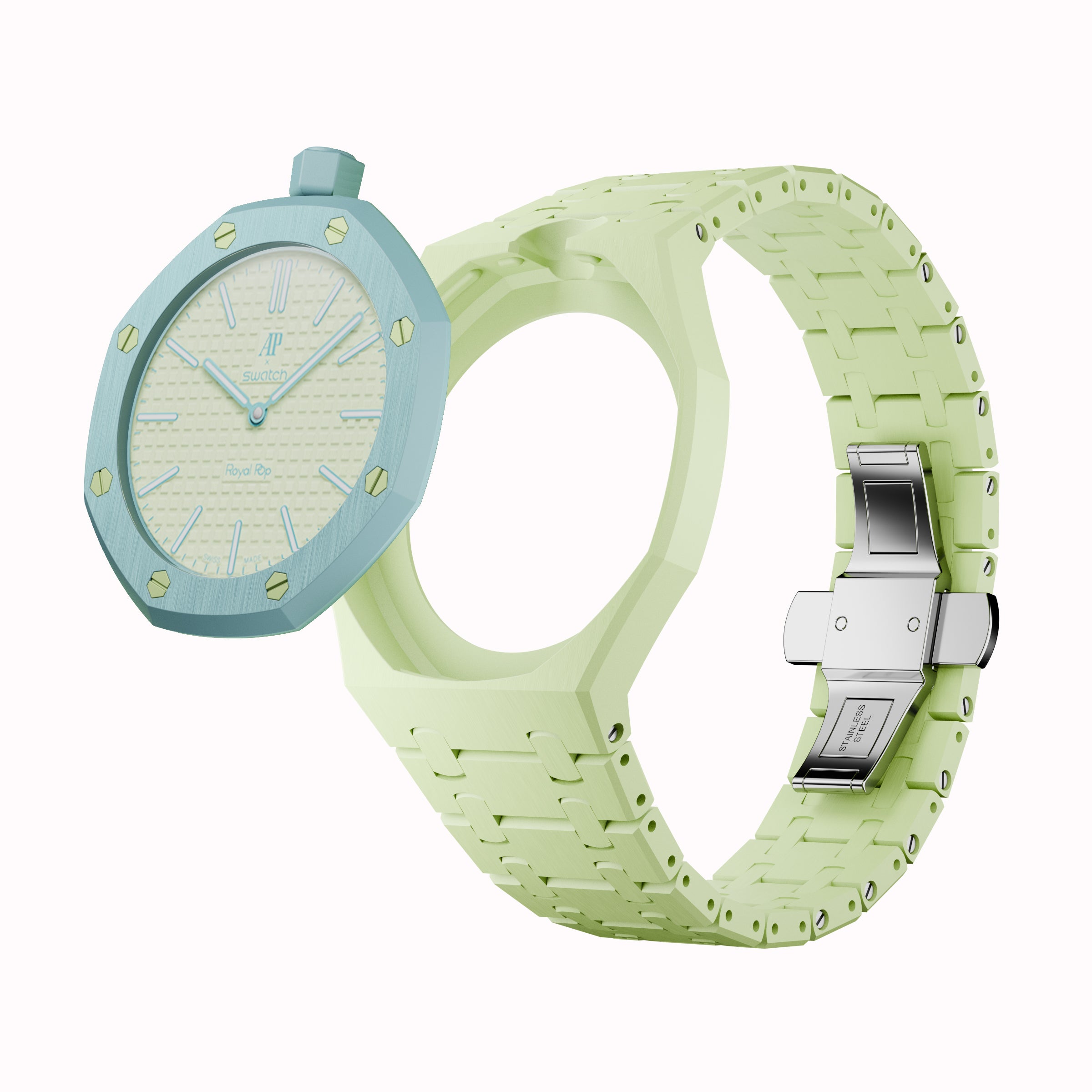 AP x Swatch Royal Pop Integrated Link Bracelet Band – Pistachio Mint ...