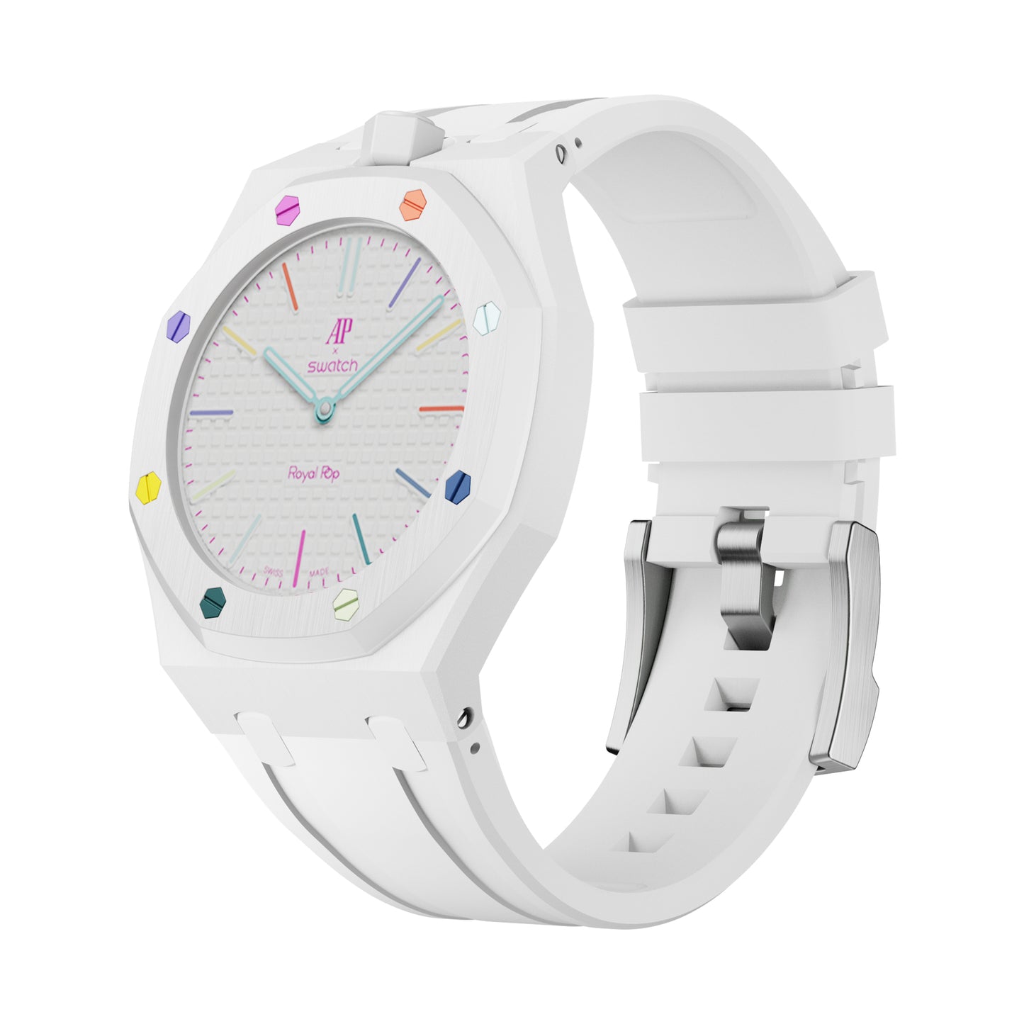 AP x Swatch Royal Pop Performance Band – Arctic White – Vertical Crown Edition | Waloo Watch Bands