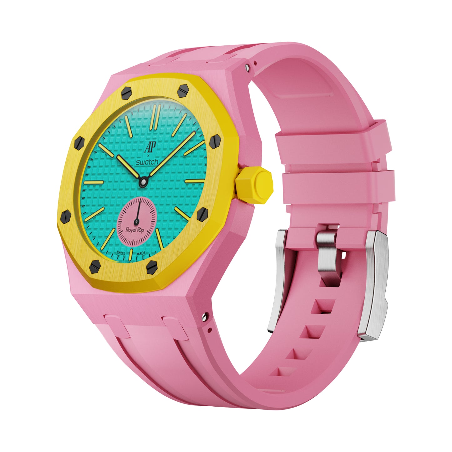 AP x Swatch Royal Pop Performance Band – Bubblegum Pop – Classic Crown Edition | Waloo Watch Bands