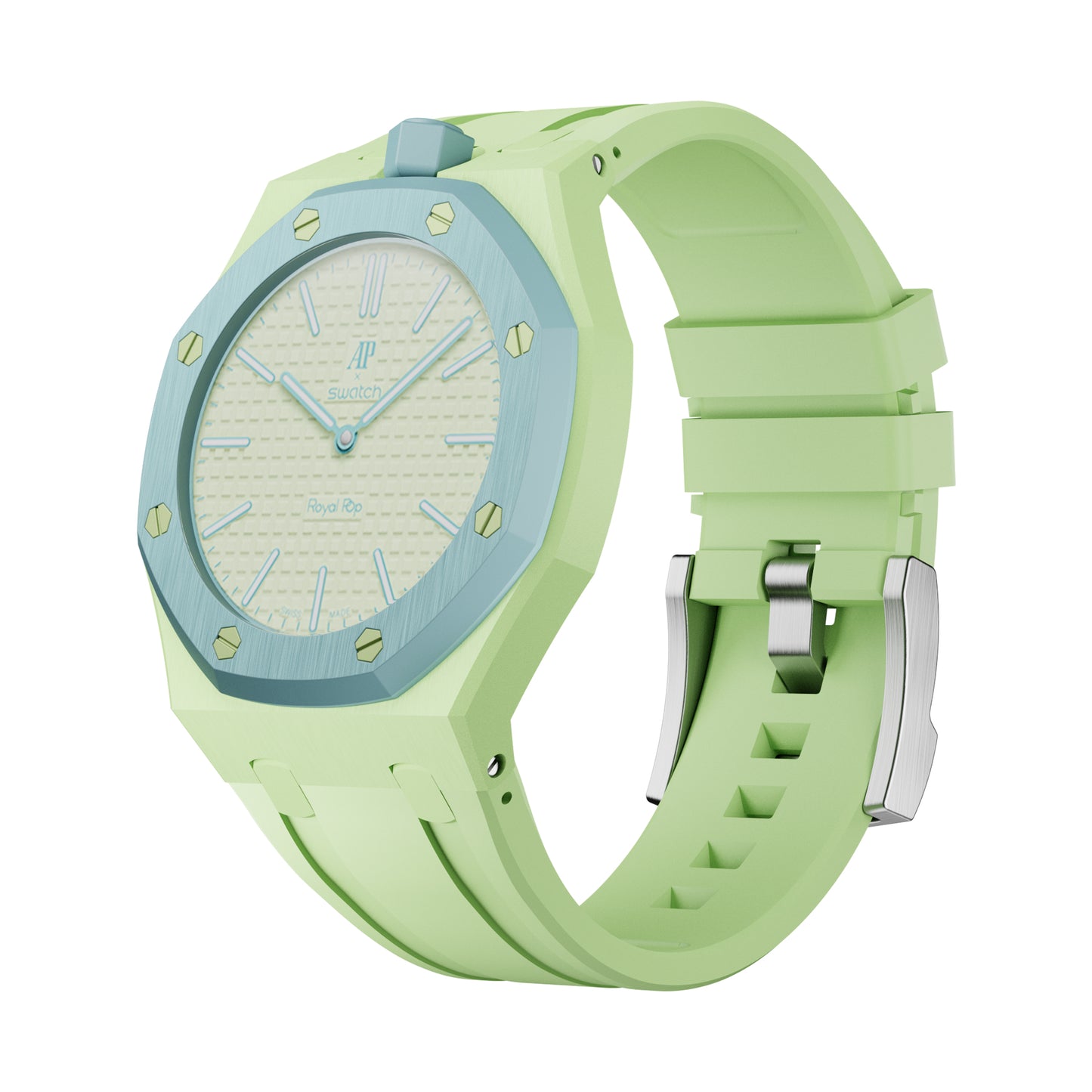 AP x Swatch Royal Pop Performance Band – Pistachio Mint – Vertical Crown Edition | Waloo Watch Bands
