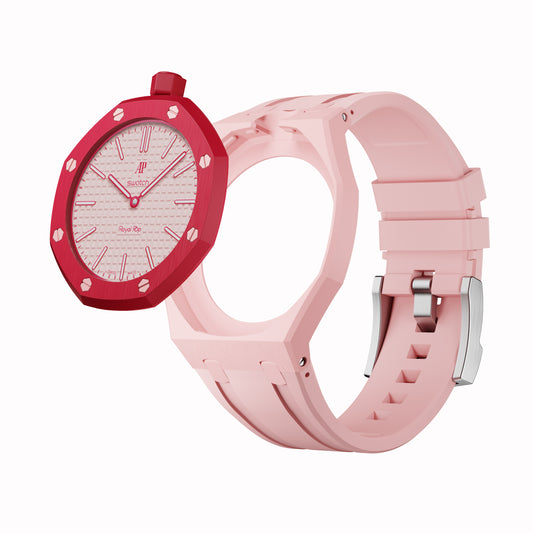 AP x Swatch Royal Pop Performance Band – Rosé Pink – Vertical Crown Edition | Waloo Watch Bands