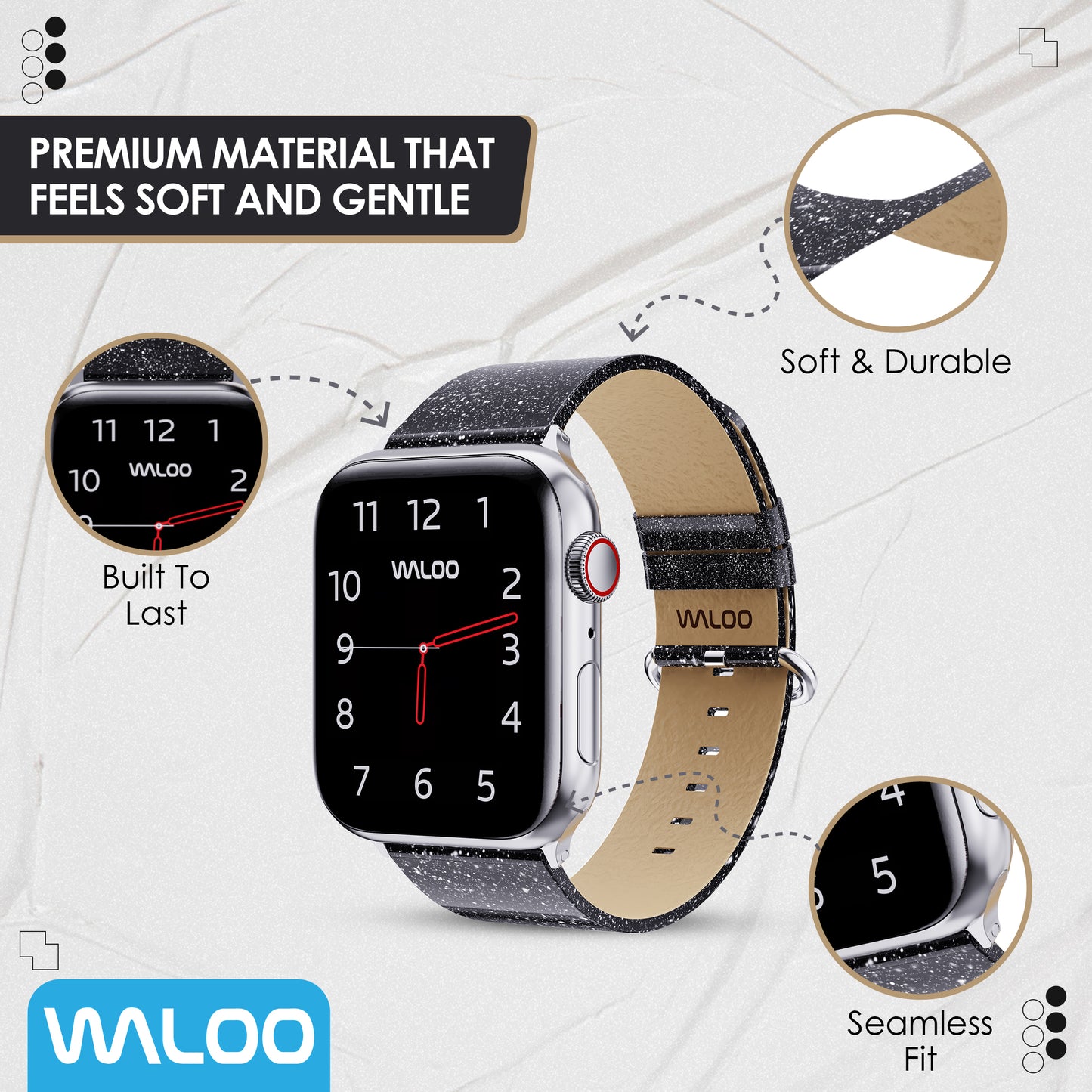 Waloo Shiny Brilliance Leather Band For Apple Watch