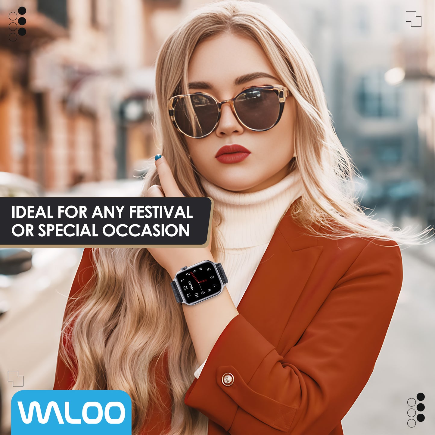 Waloo Shiny Brilliance Leather Band For Apple Watch