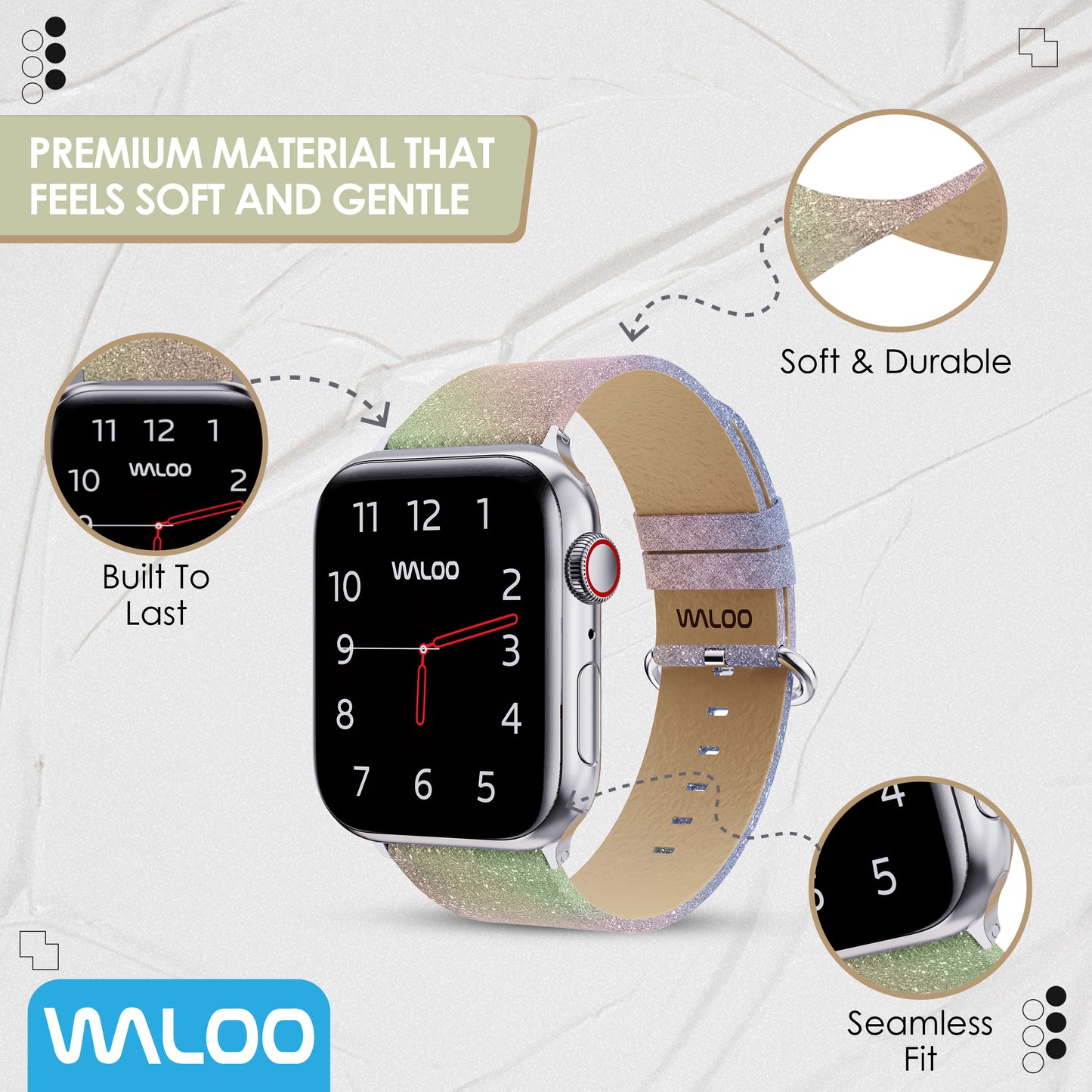 Waloo Shiny Brilliance Leather Band For Apple Watch