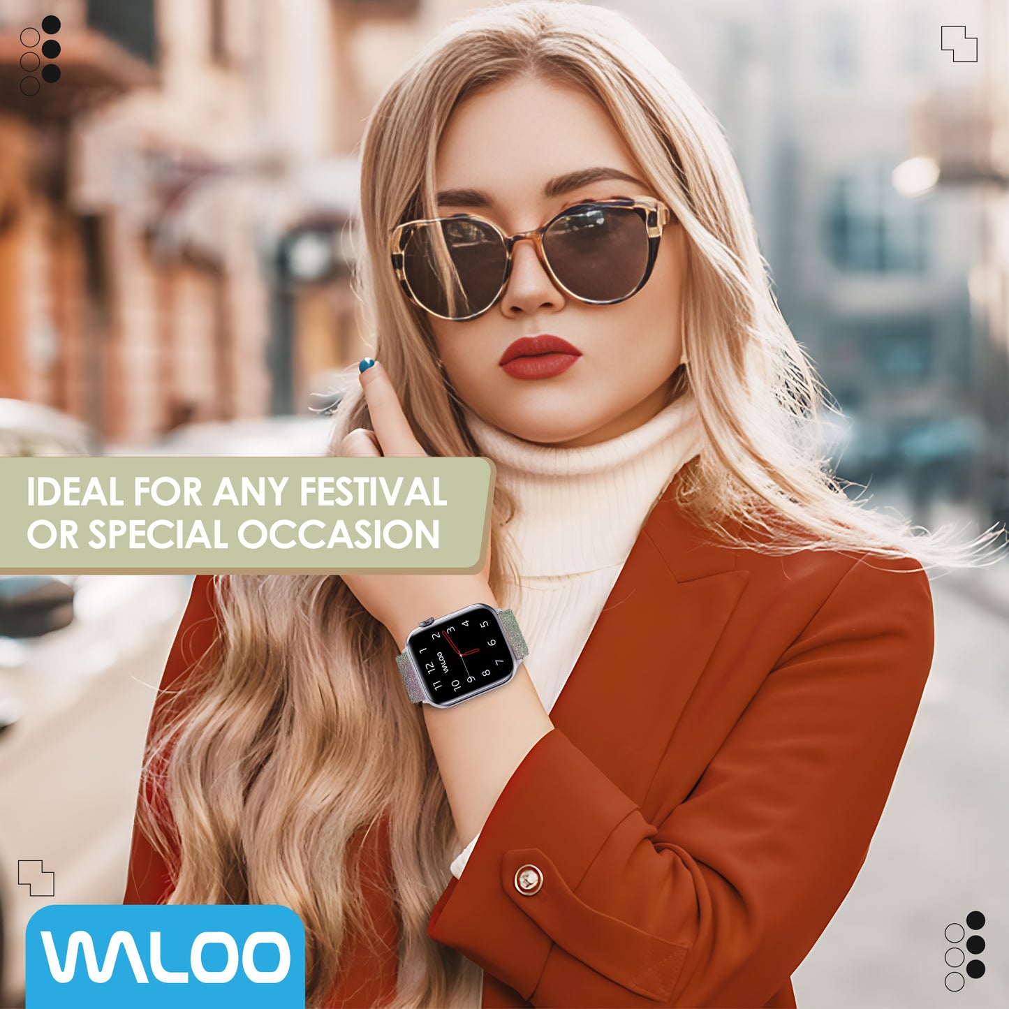 Waloo Shiny Brilliance Leather Band For Apple Watch