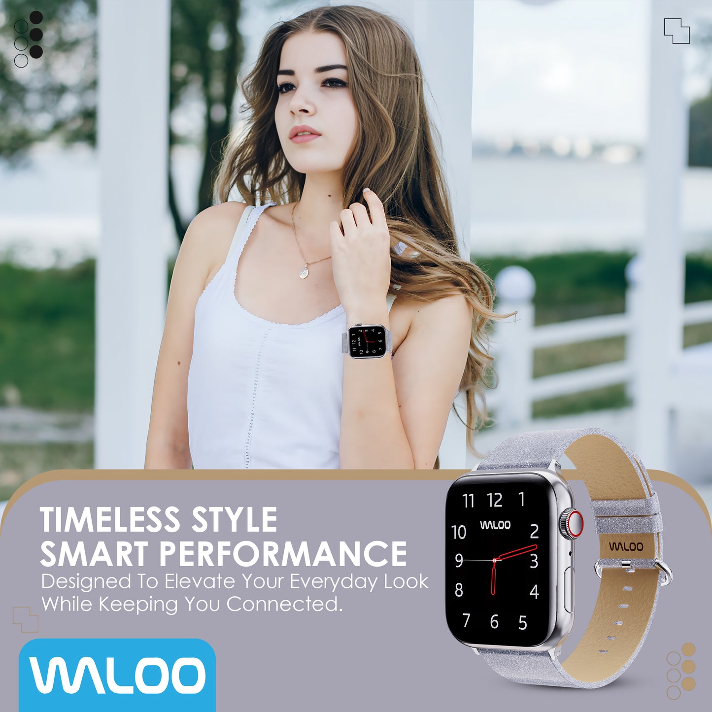 Waloo Shiny Brilliance Leather Band For Apple Watch