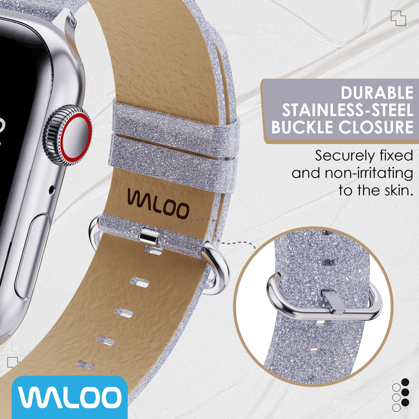 Waloo Shiny Brilliance Leather Band For Apple Watch