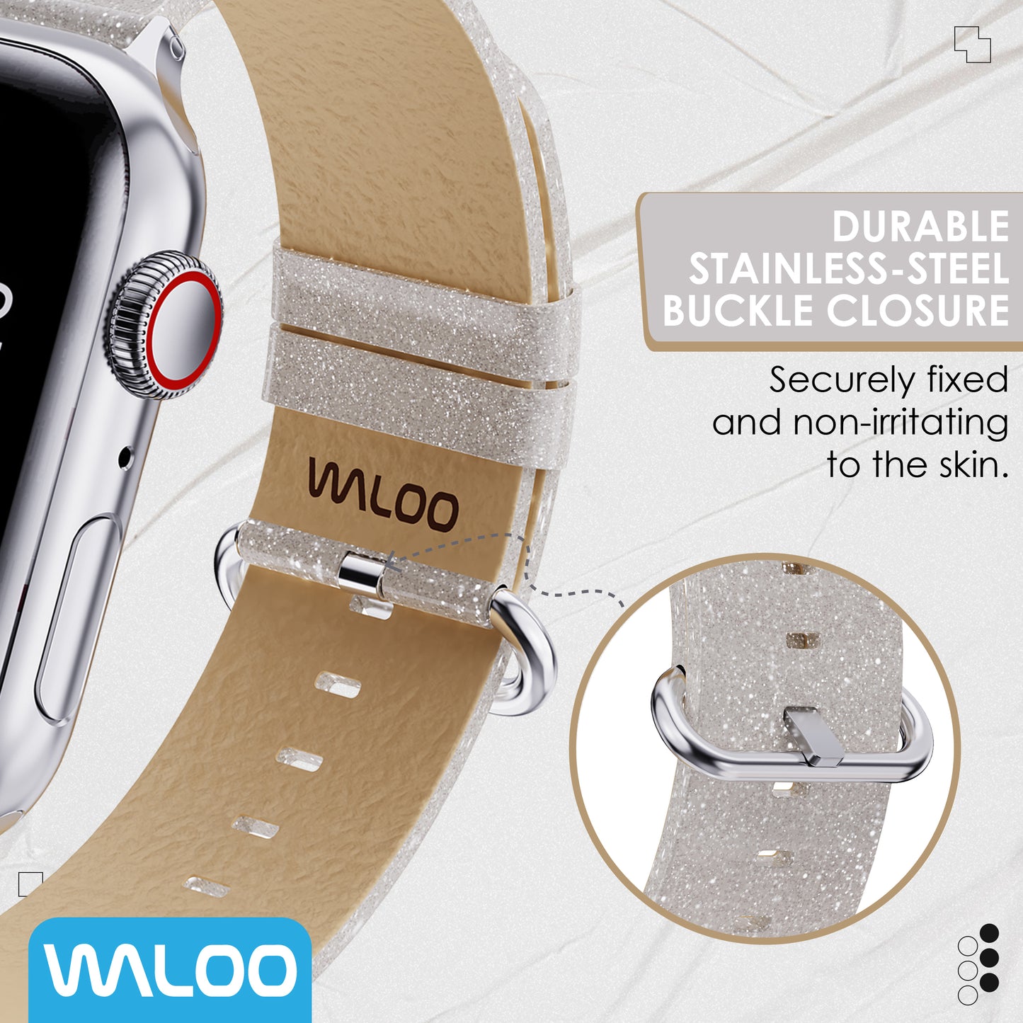 Waloo Shiny Brilliance Leather Band For Apple Watch
