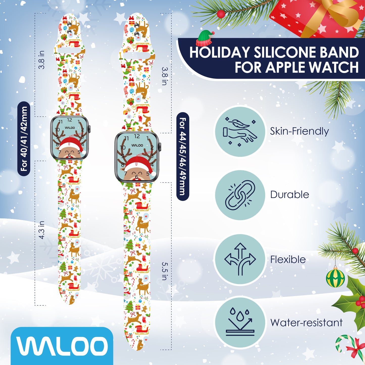 Waloo Christmas/Holiday Fun Silicone Sport Band For Apple Watch