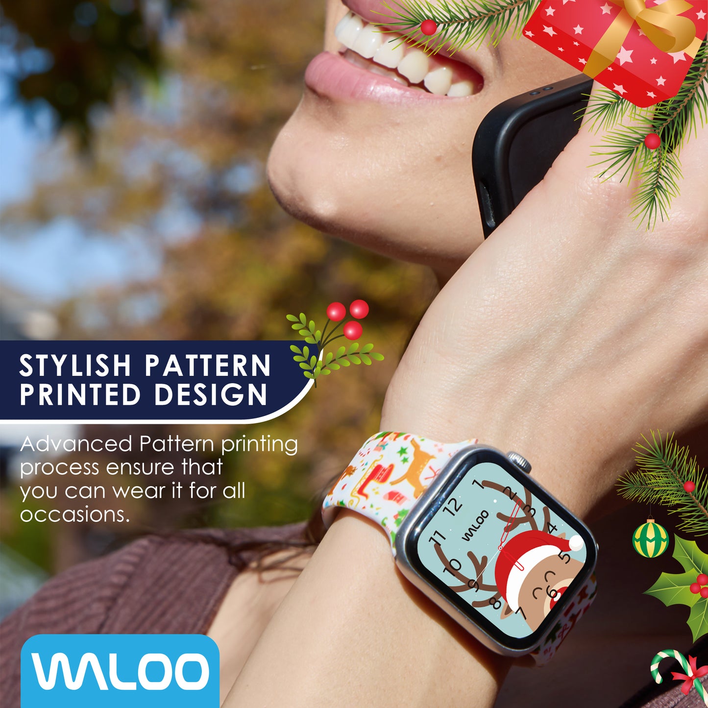 Waloo Christmas/Holiday Fun Silicone Sport Band For Apple Watch