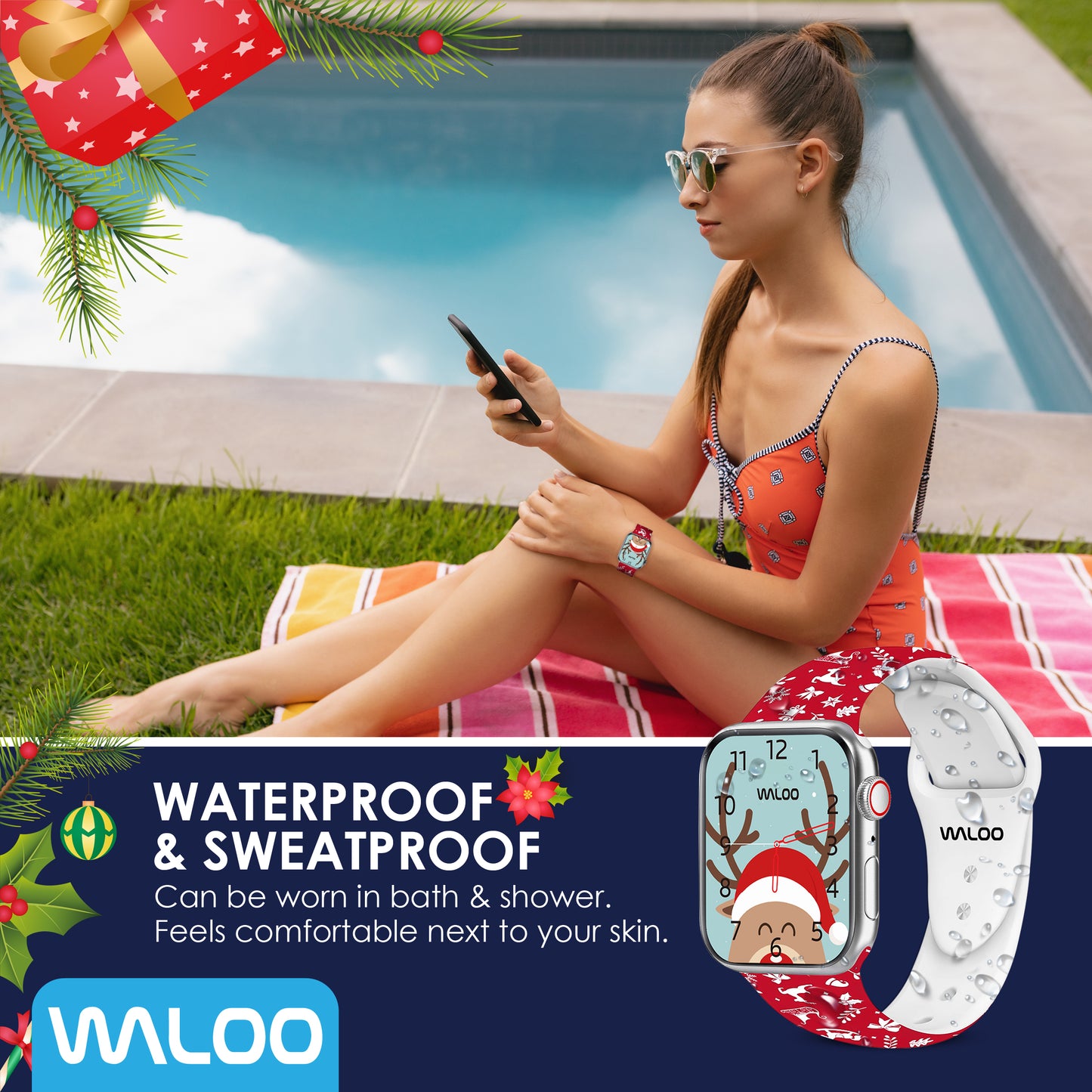 Waloo Christmas/Holiday Fun Silicone Sport Band For Apple Watch