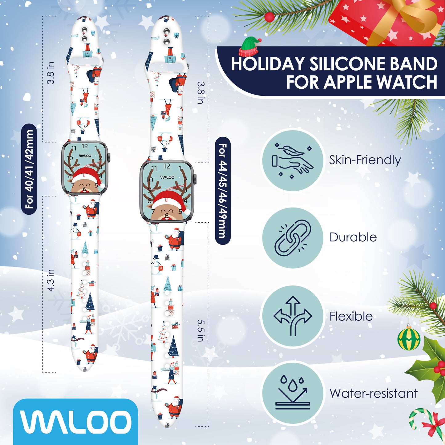 Waloo Christmas/Holiday Fun Silicone Sport Band For Apple Watch