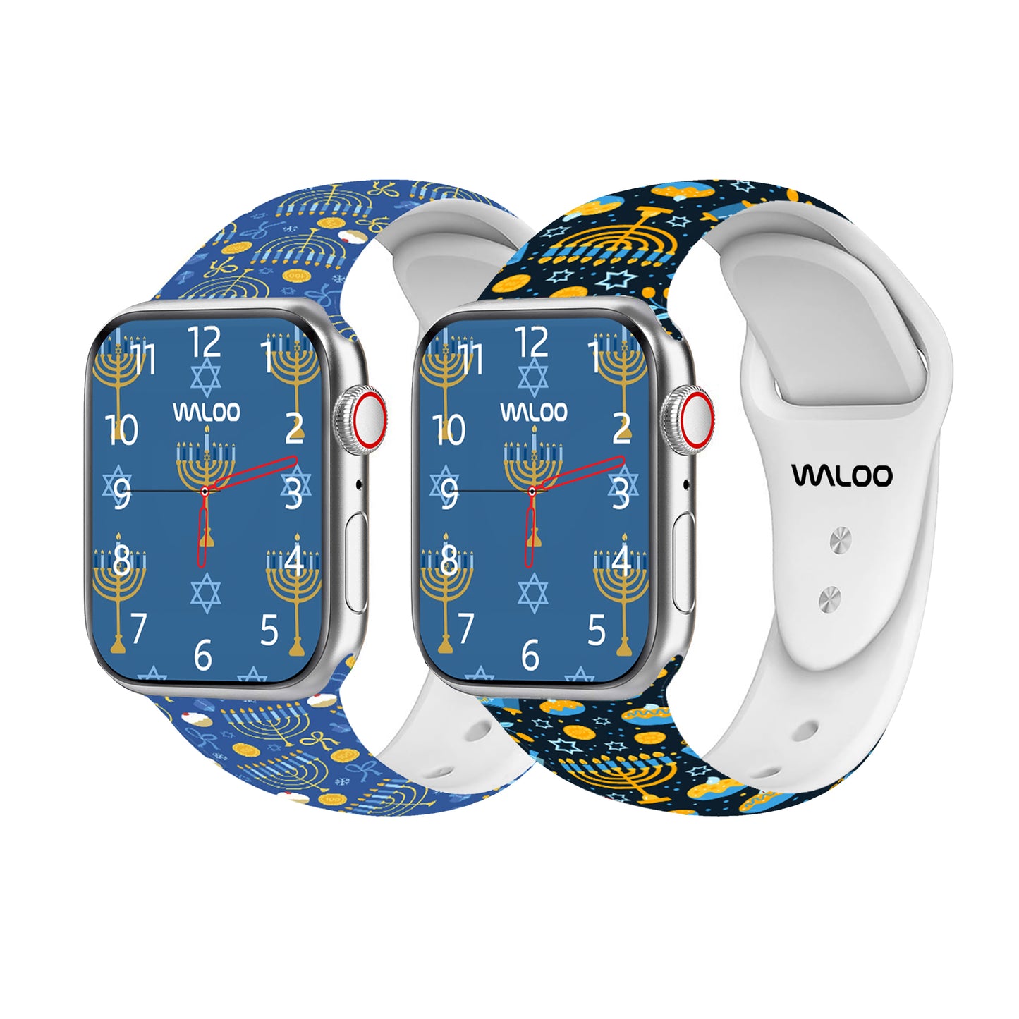 Waloo 2-Pack Hanukkah/Holiday Fun Silicone Sport Bands For Apple Watch