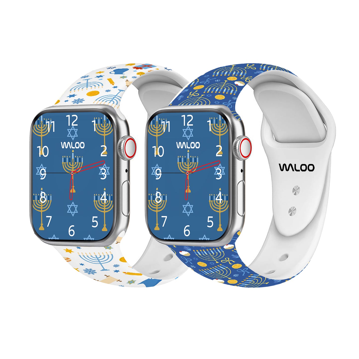 Waloo 2-Pack Hanukkah/Holiday Fun Silicone Sport Bands For Apple Watch
