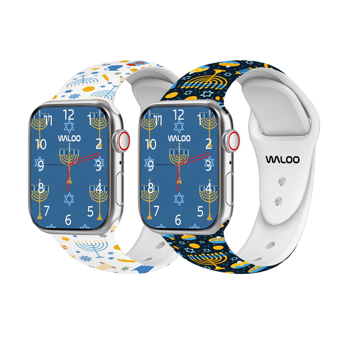 Waloo 2-Pack Hanukkah/Holiday Fun Silicone Sport Bands For Apple Watch