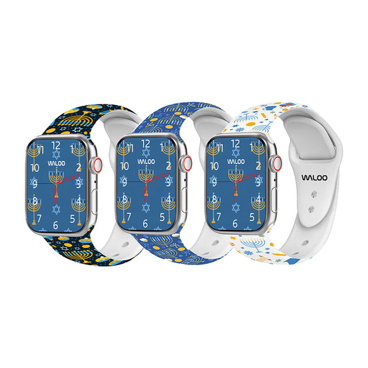 Waloo Hanukkah/Holiday Fun Silicone Sport Bands For Apple Watch