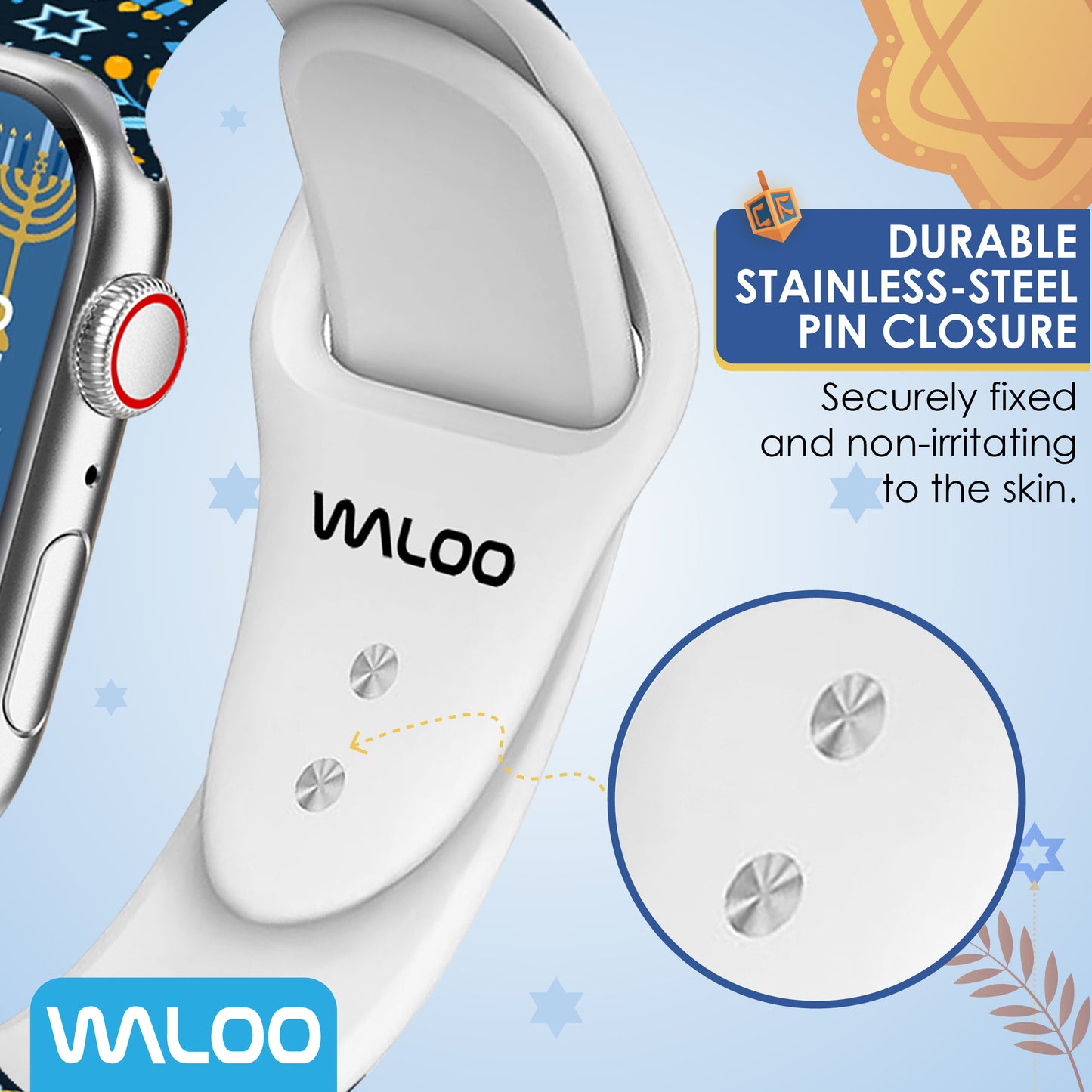 Waloo Hanukkah/Holiday Fun Silicone Sport Bands For Apple Watch