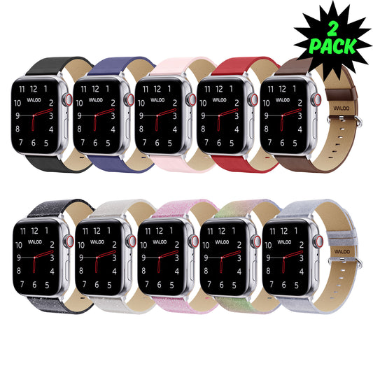 Waloo 2-Pack Leather Grain & Shiny Brilliance Leather Bands For Apple Watch