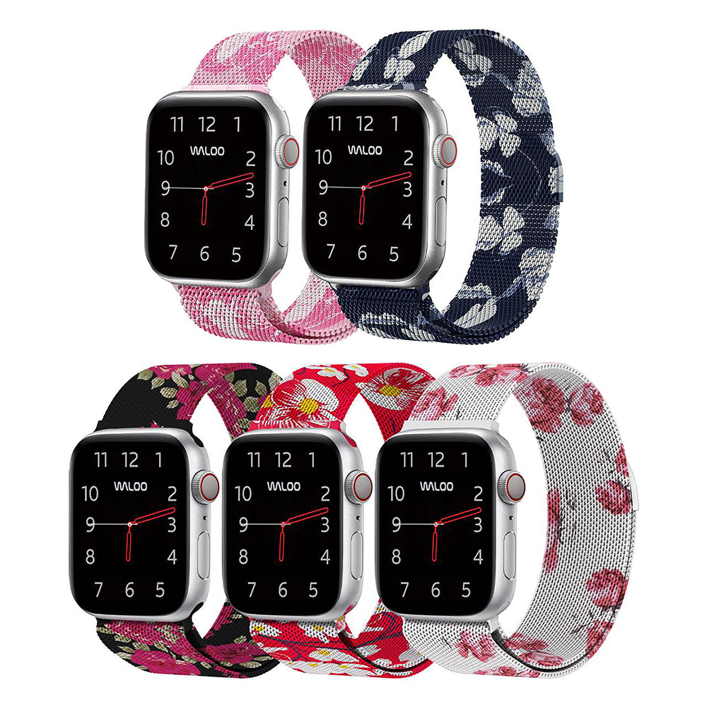 Waloo Floral Printed Magnetic Mesh Band For Apple Watch