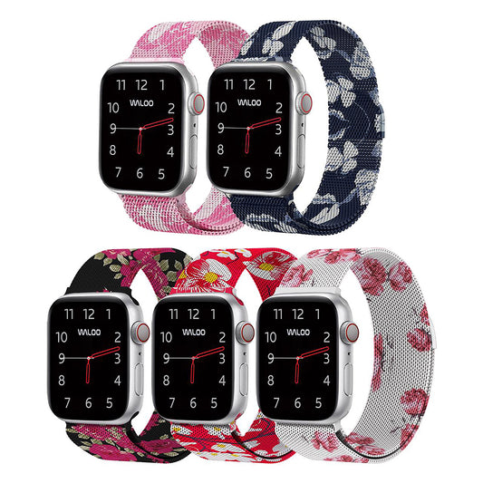 Waloo Floral Printed Magnetic Mesh Band For Apple Watch