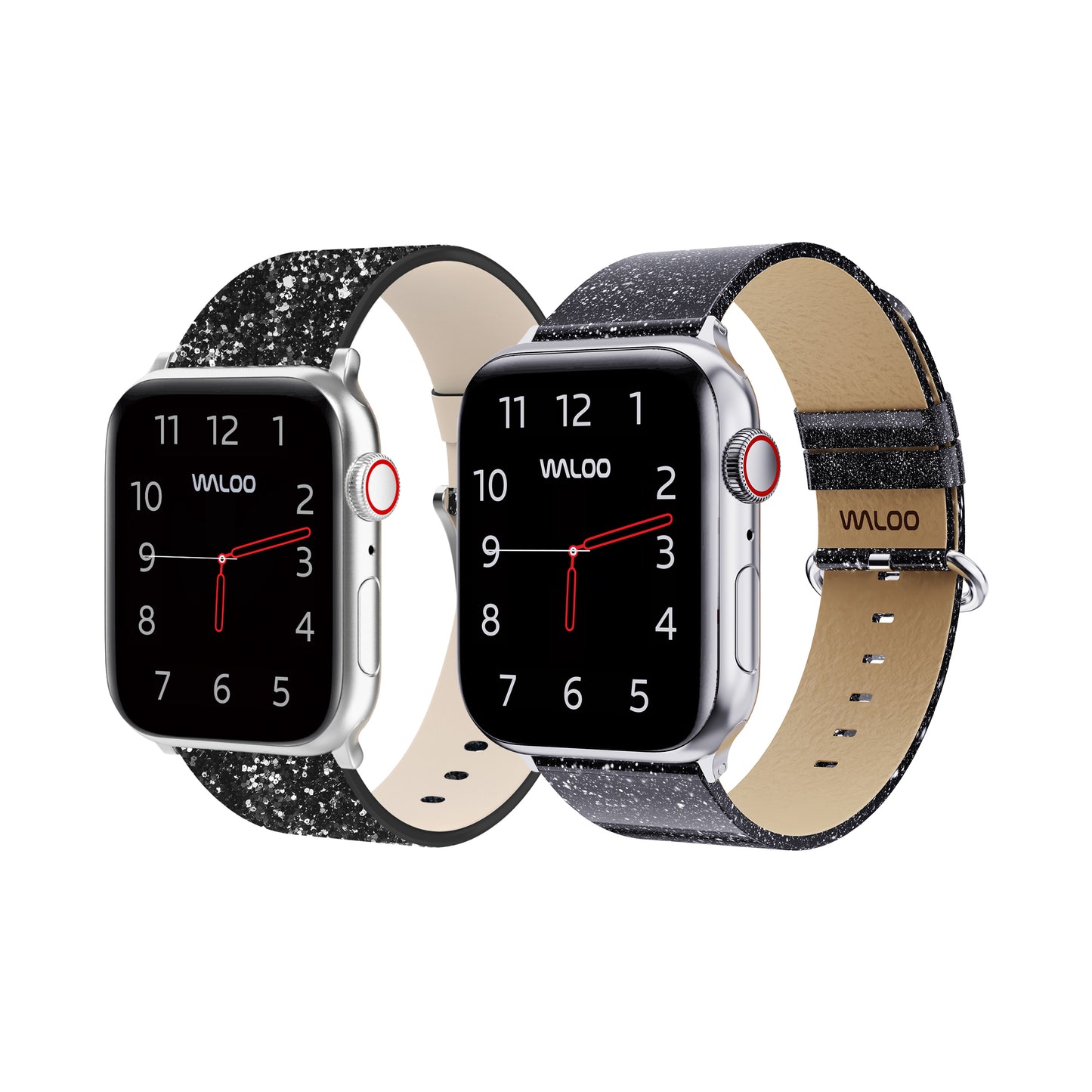 Waloo 2-Pack Leather Bling & Shiny Brilliance Leather Bands For Apple Watch
