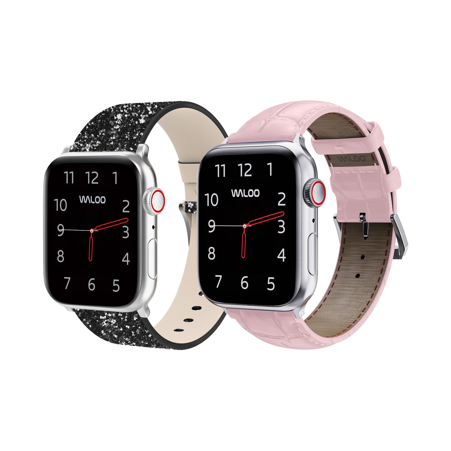 Waloo 2-Pack Leather Bling & Crocodile Leather Bands For Apple Watch