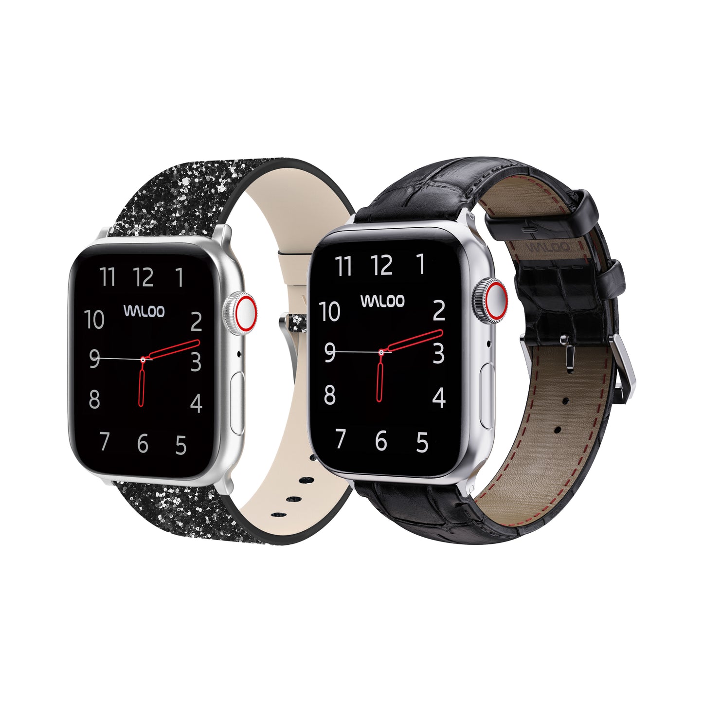 Waloo 2-Pack Leather Bling & Crocodile Leather Bands For Apple Watch