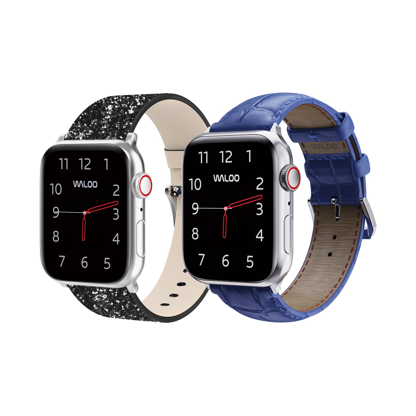 Waloo 2-Pack Leather Bling & Crocodile Leather Bands For Apple Watch