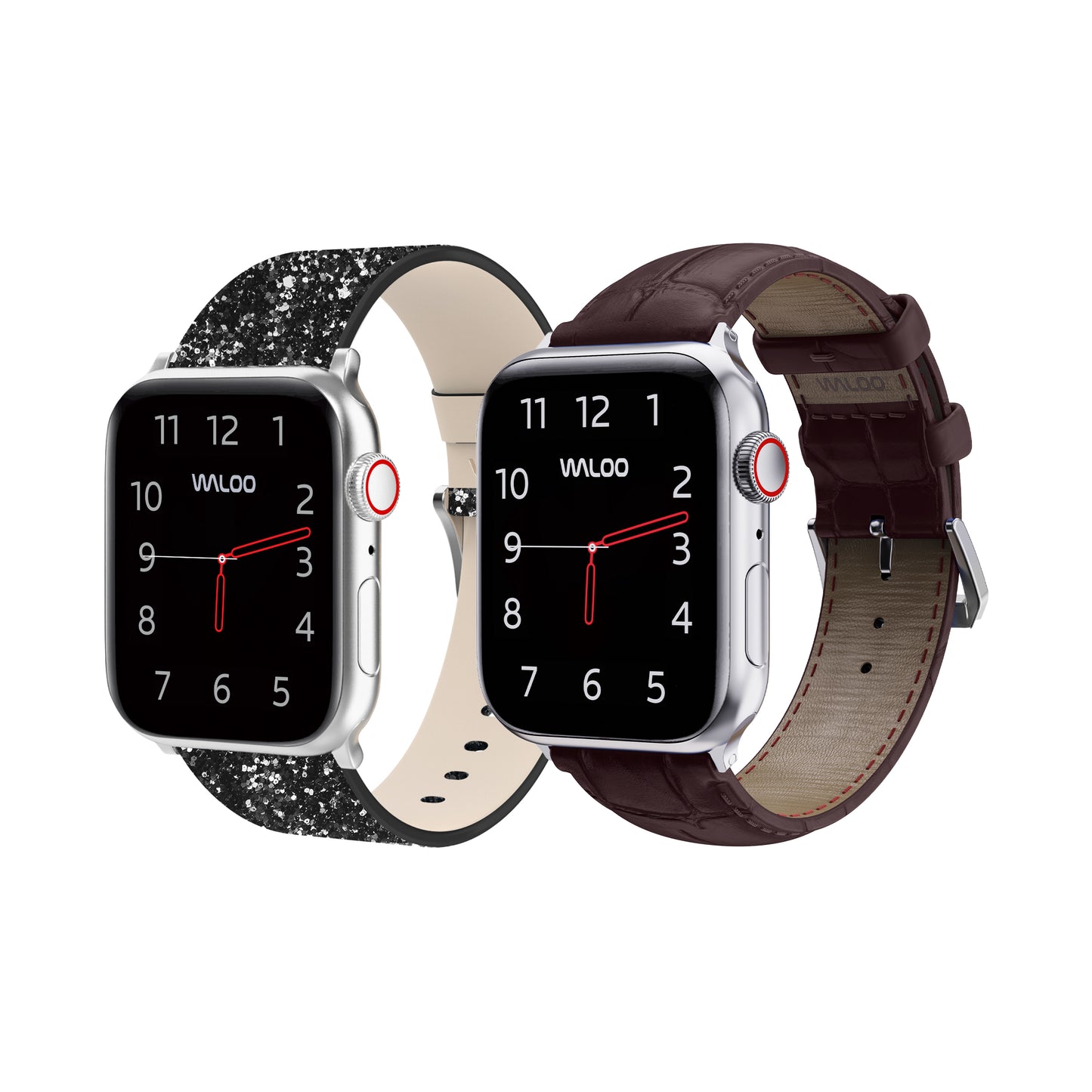 Waloo 2-Pack Leather Bling & Crocodile Leather Bands For Apple Watch