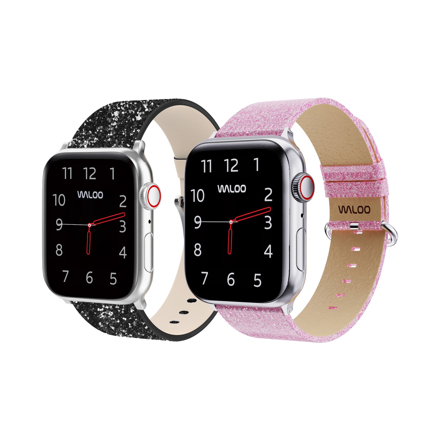Waloo 2-Pack Leather Bling & Shiny Brilliance Leather Bands For Apple Watch