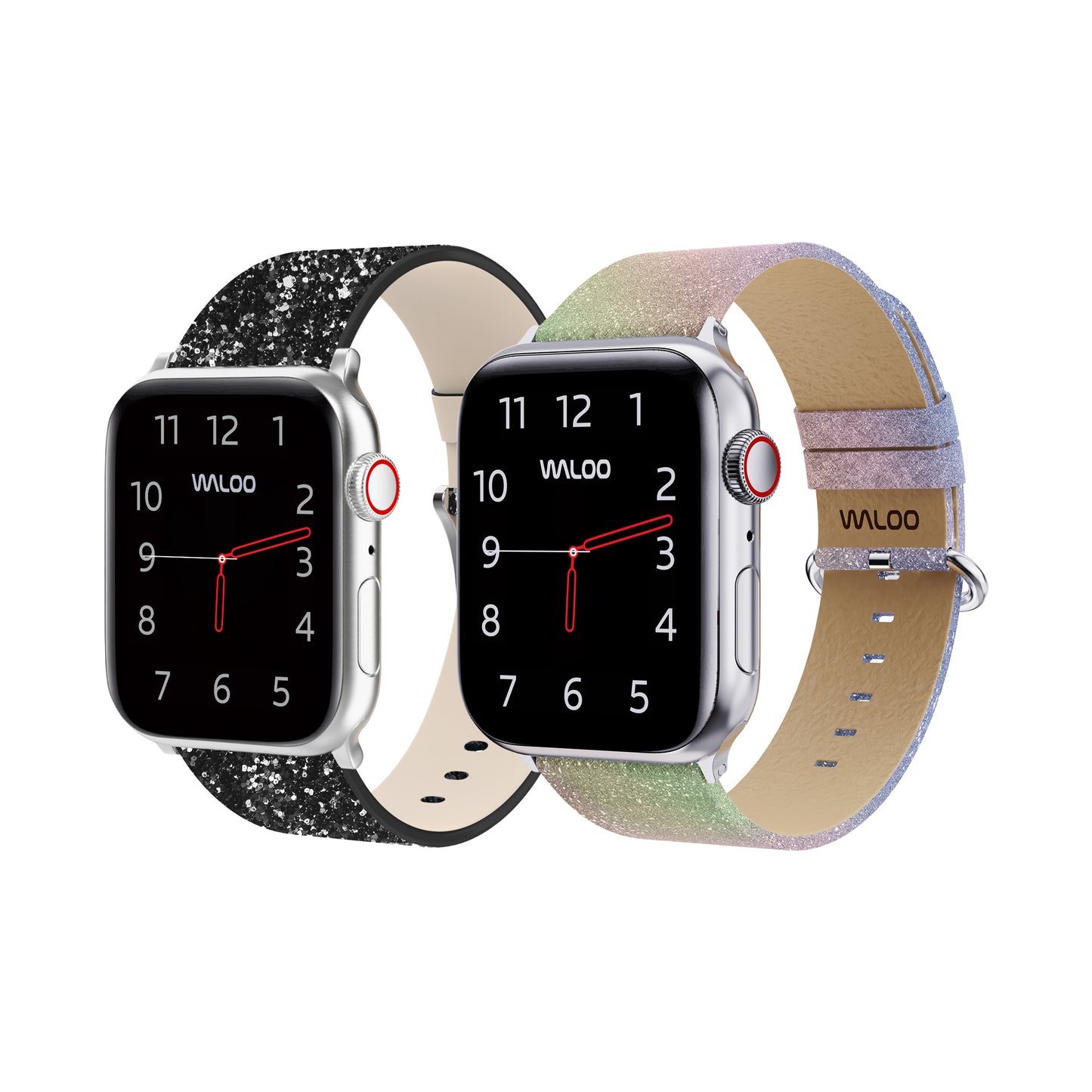 Waloo 2-Pack Leather Bling & Shiny Brilliance Leather Bands For Apple Watch
