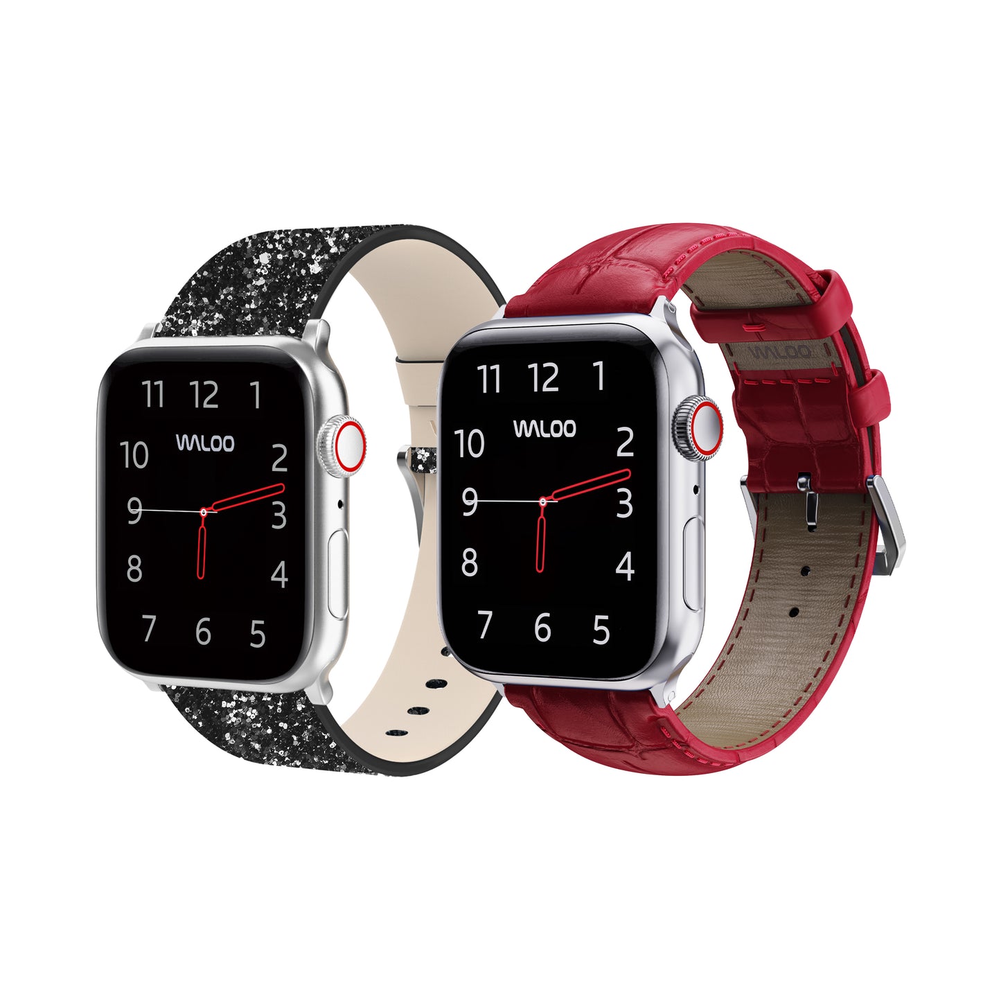 Waloo 2-Pack Leather Bling & Crocodile Leather Bands For Apple Watch