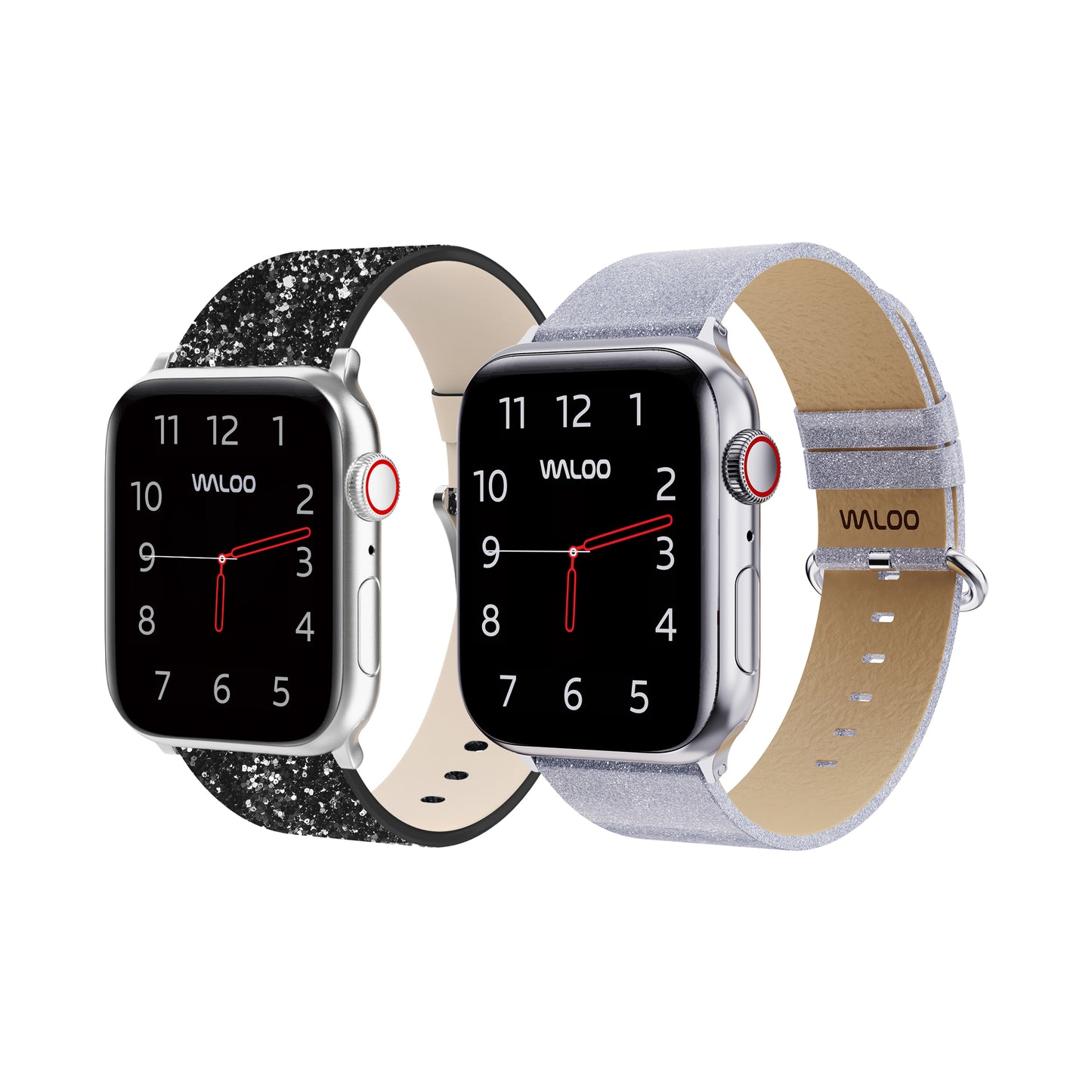 Waloo 2-Pack Leather Bling & Shiny Brilliance Leather Bands For Apple Watch