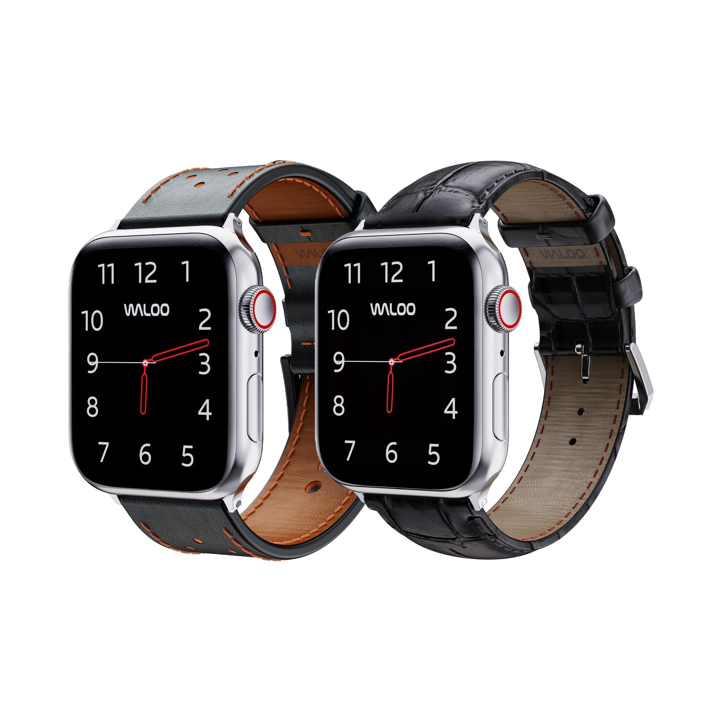 Waloo 2-Pack Breathable Leather & Crocodile Leather Bands For Apple Watch