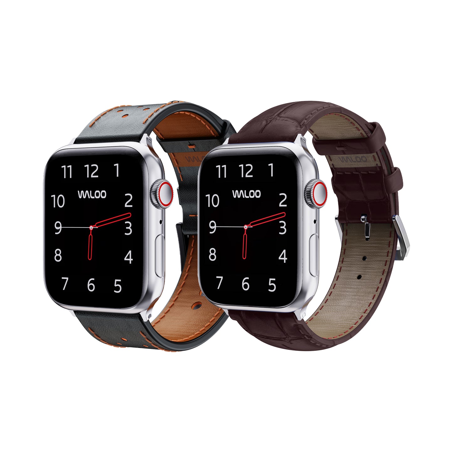 Waloo 2-Pack Breathable Leather & Crocodile Leather Bands For Apple Watch
