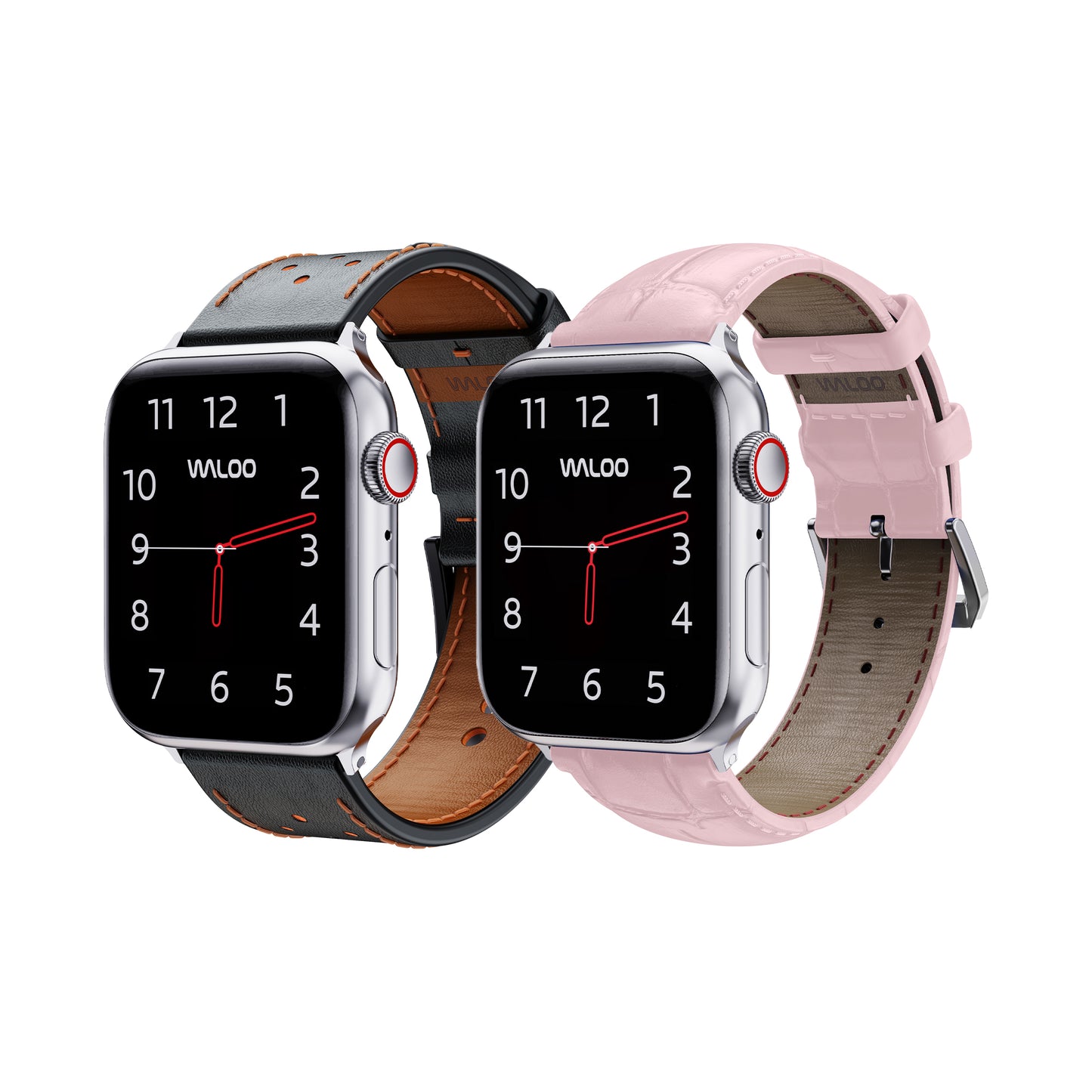 Waloo 2-Pack Breathable Leather & Crocodile Leather Bands For Apple Watch