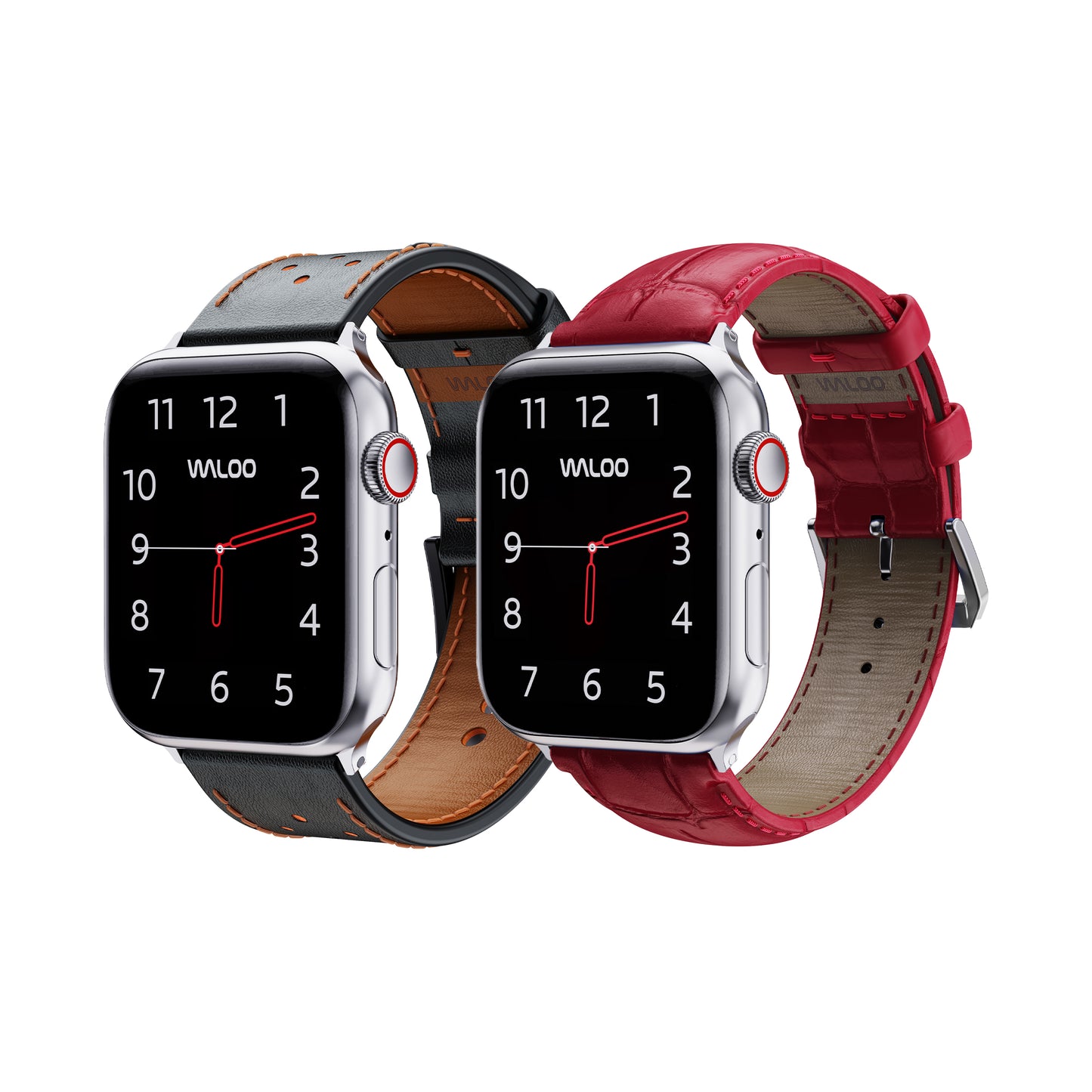 Waloo 2-Pack Breathable Leather & Crocodile Leather Bands For Apple Watch