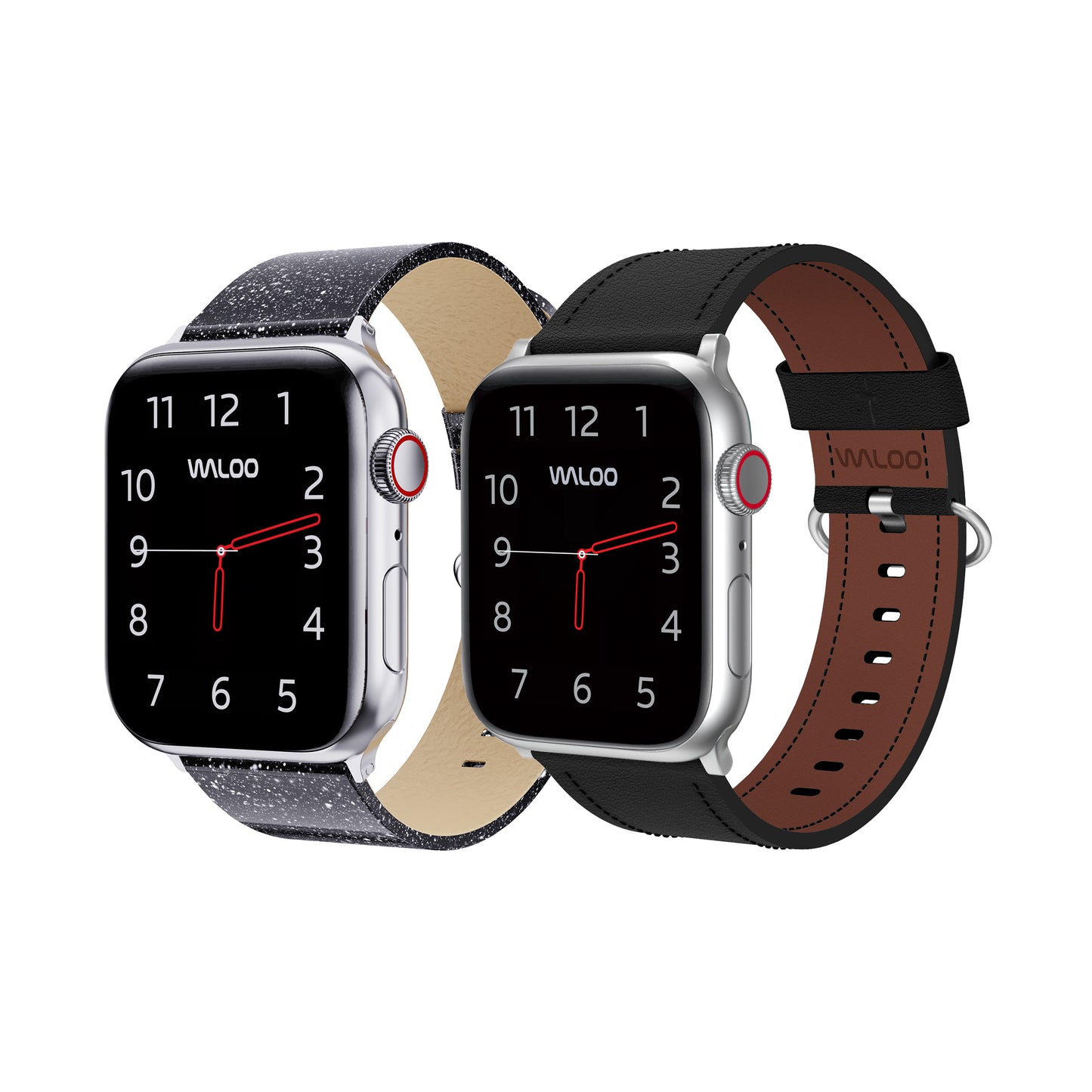 Waloo 2-Pack Shiny Brilliance Leather & Classic Leather Bands For Apple Watch