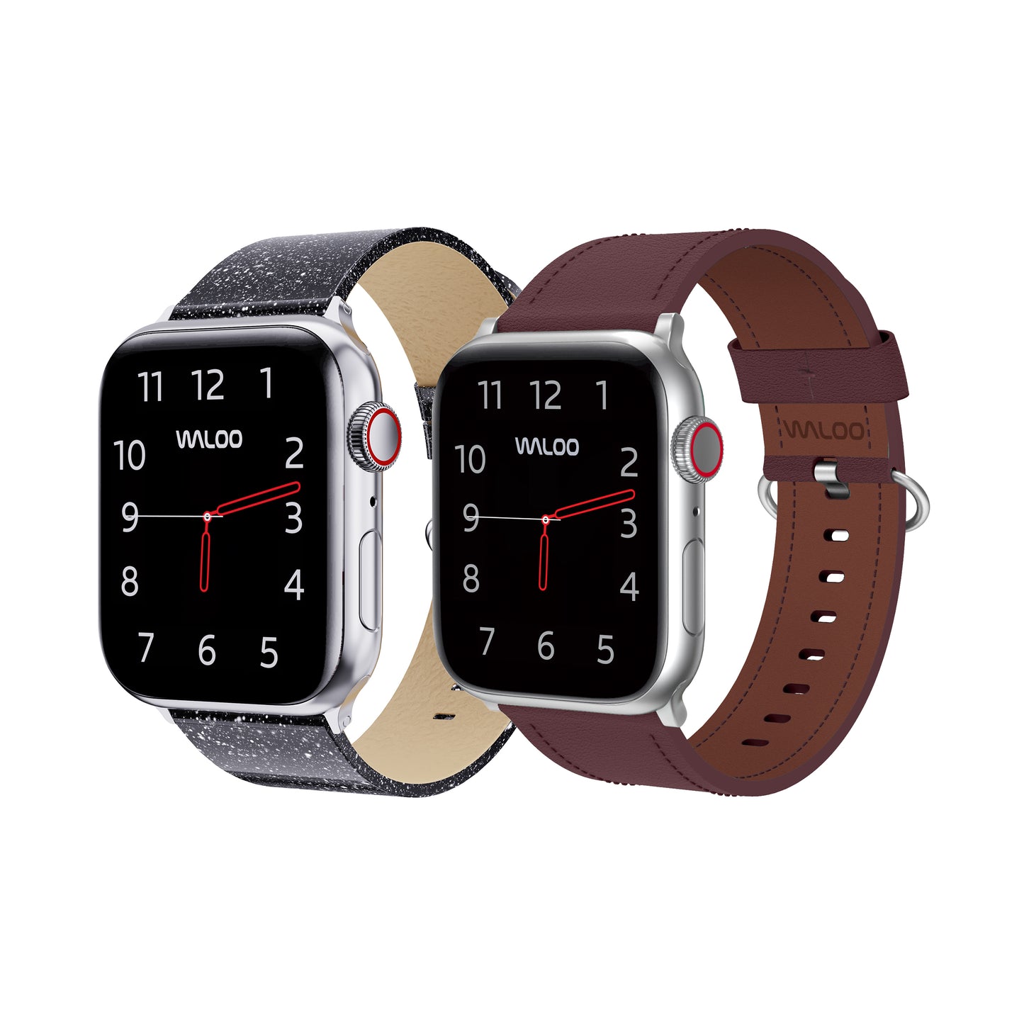 Waloo 2-Pack Shiny Brilliance Leather & Classic Leather Bands For Apple Watch