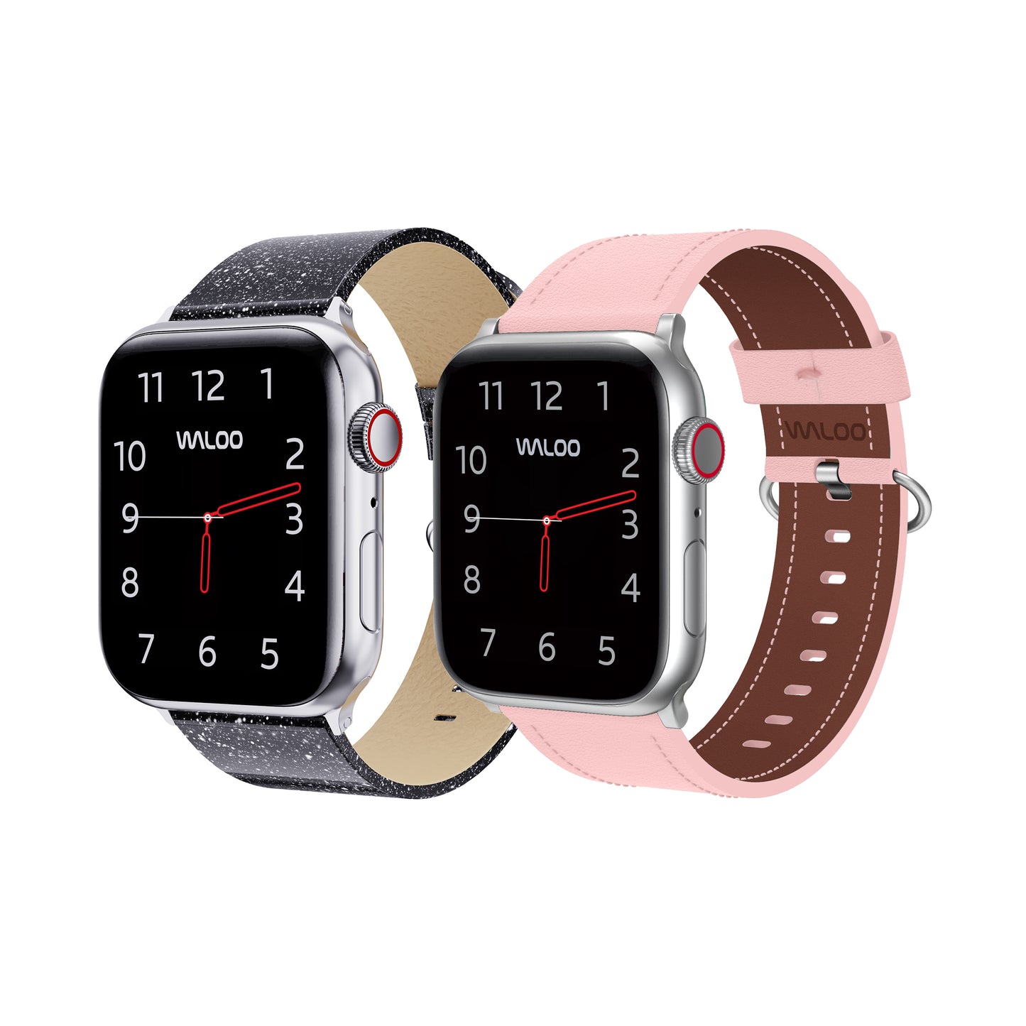 Waloo 2-Pack Shiny Brilliance Leather & Classic Leather Bands For Apple Watch