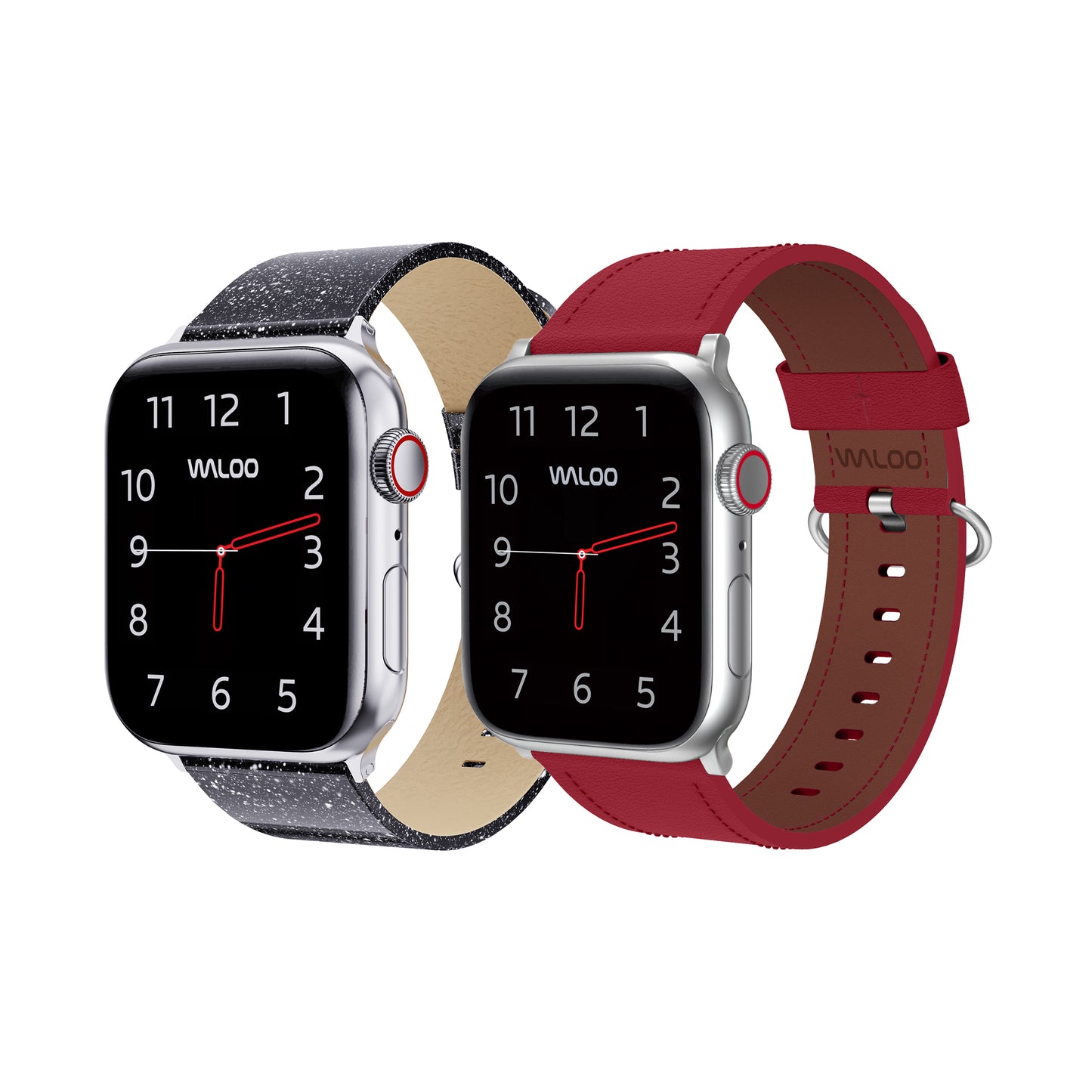 Waloo 2-Pack Shiny Brilliance Leather & Classic Leather Bands For Apple Watch