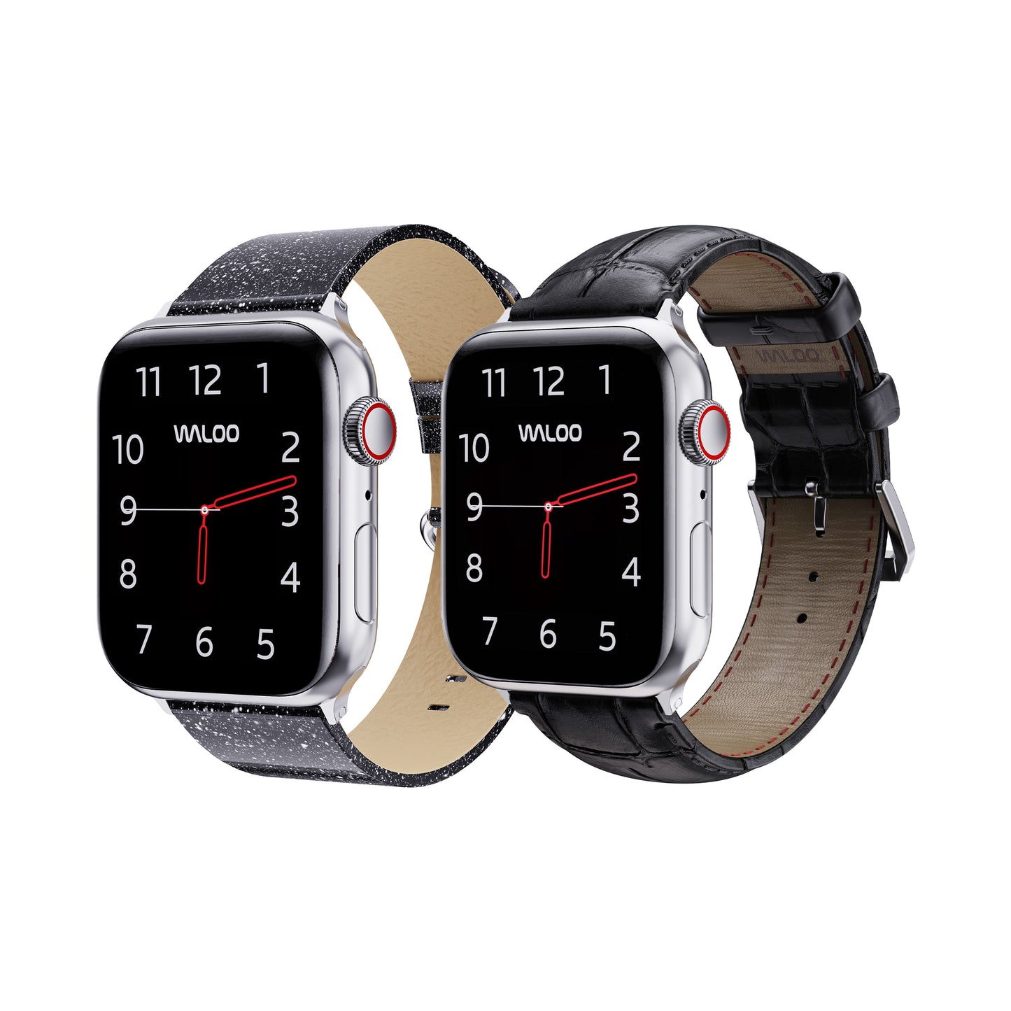 Waloo 2-Pack Shiny Brilliance Leather & Crocodile Leather Bands For Apple Watch